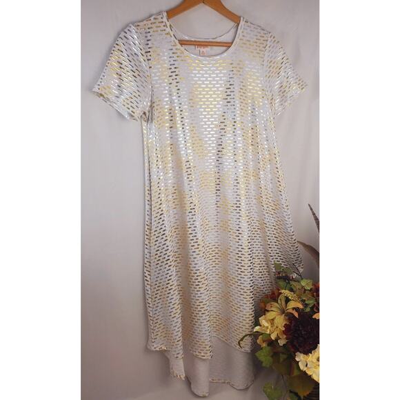 Nwot LuLaRoe Carly Dress XS Metallic Shine Hi Low Swing T-Shirt Womens Mumu Size - Picture 6 of 10